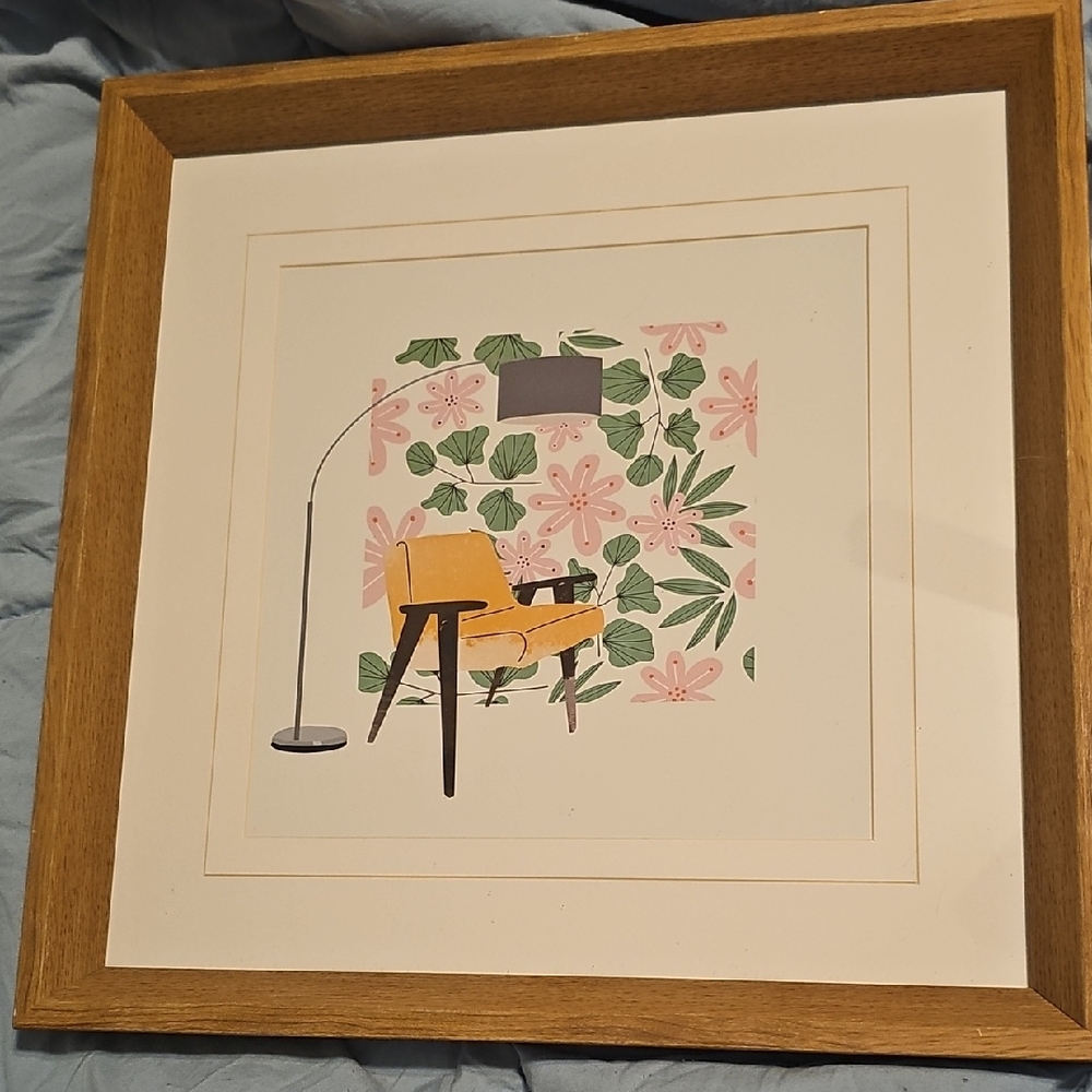NWT Hobby Lobby Picture Yellow Chair Floral Leaf Mid Century Home Decor Retro